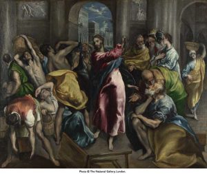Holy-Week-Y5 A painting of Jesus driving traders away from the temple.