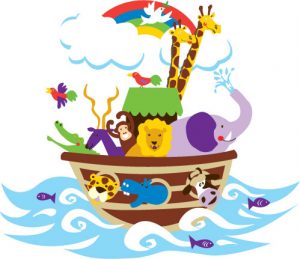 Creation-Noah- A drawing of the Noah's ark showing some animals inside.